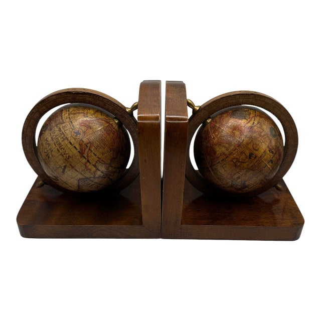 Vintage Olde World Globe Wooden Bookends Made in Italy - A Pair For Sale