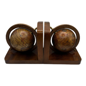 Vintage Olde World Globe Wooden Bookends Made in Italy - A Pair