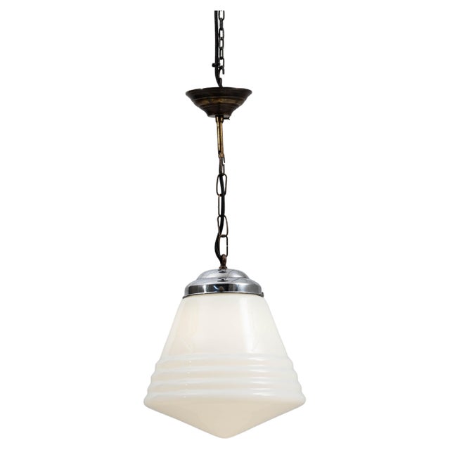 1920s French Art Deco Glass Pendant With Chrome Fitting For Sale - Image 15 of 18