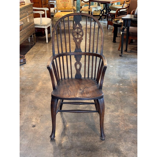 Brown Set of Seven English Wheelback Windsor Chairs For Sale - Image 8 of 12