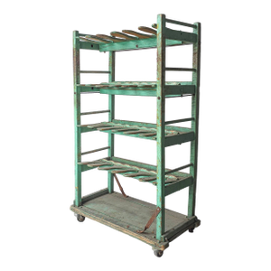 Antique Industrial Wood and Steel Shoe Factory Drying Rack