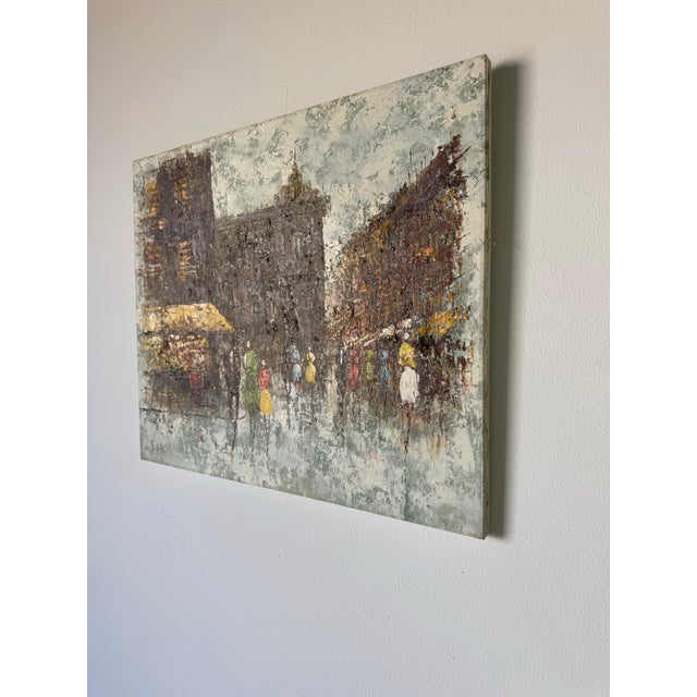 1970s Vintage Parisian Street Scene Oil Painting on Canvas For Sale - Image 4 of 9