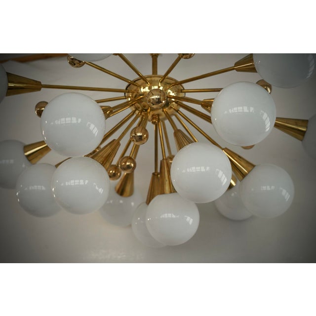 Mid-Century Murano White Art Glass and Brass Chandelier and Pendant For Sale - Image 4 of 10