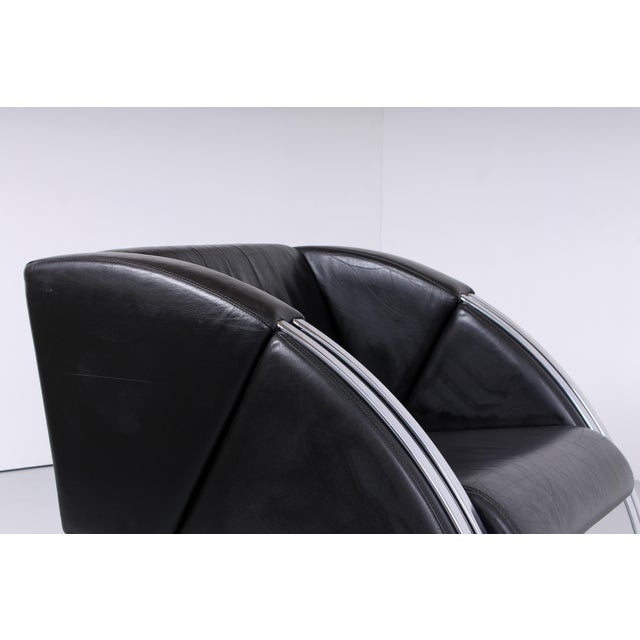 Postmodern Black and Chrome Leather Easy Chair by Young, 1980s For Sale - Image 14 of 18