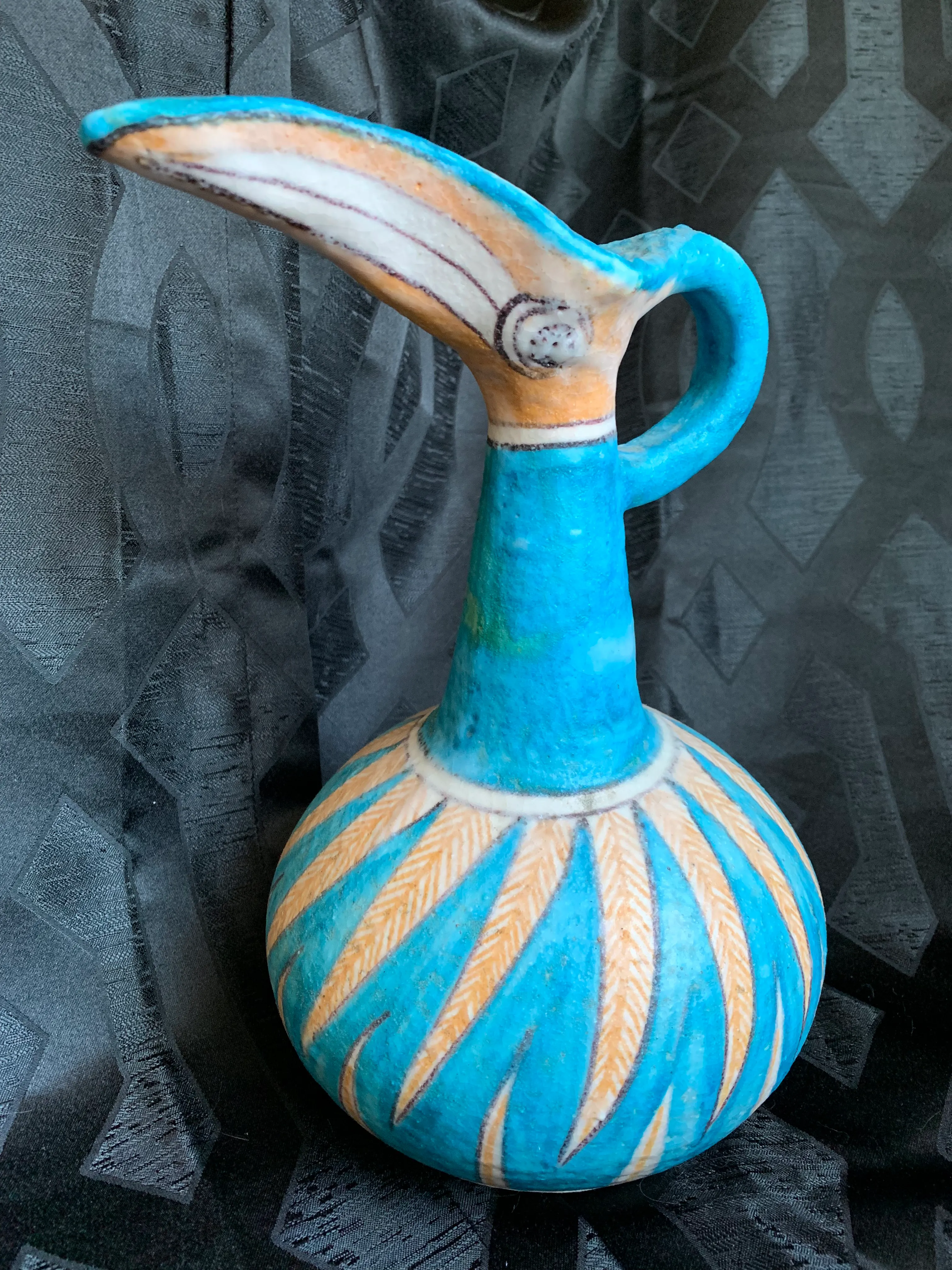 1950s Guido Gambone for Vietri Italian Pottery Toucan Pitcher Vase