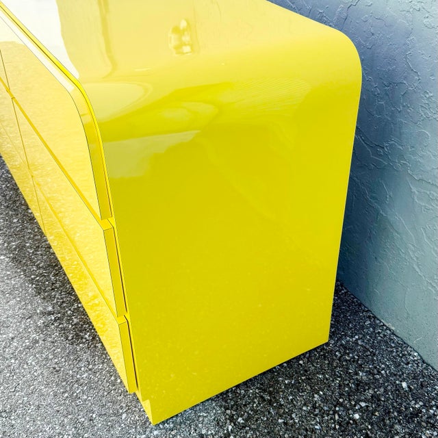 Postmodern Postmodern Yellow Gloss Laminate Waterfall Dresser For Sale - Image 3 of 7