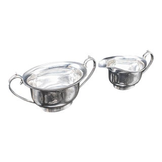 Antique Sugar Dish & Creamer Duo, English Silver Plate, Coffee Service Set, 1920 For Sale