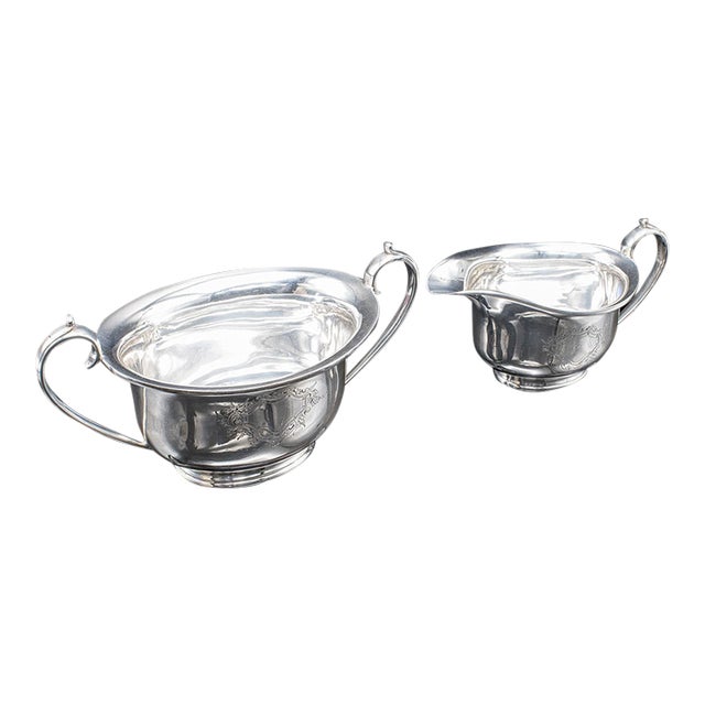 Antique Sugar Dish & Creamer Duo, English Silver Plate, Coffee Service Set, 1920 For Sale