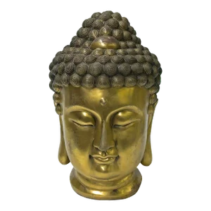 Vintage Chinese Golden Copper Color Metal Buddha Head Figure