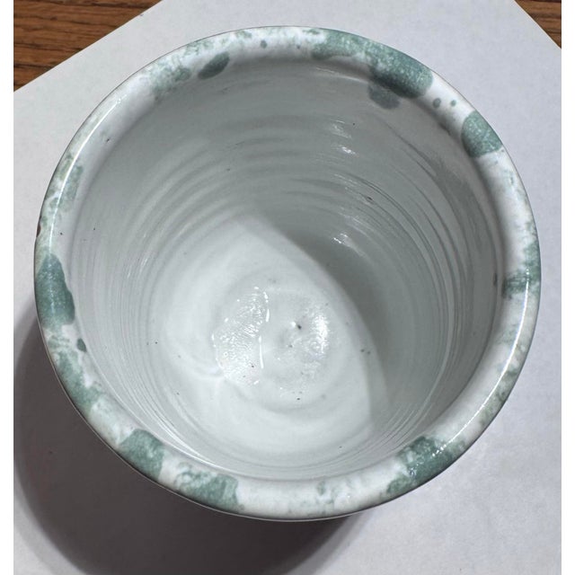 Vintage Bybee Pottery Marbled Hand-Thrown Ceramic Cups / Tumblers - Pair (Pink & Sage Green) For Sale - Image 4 of 10