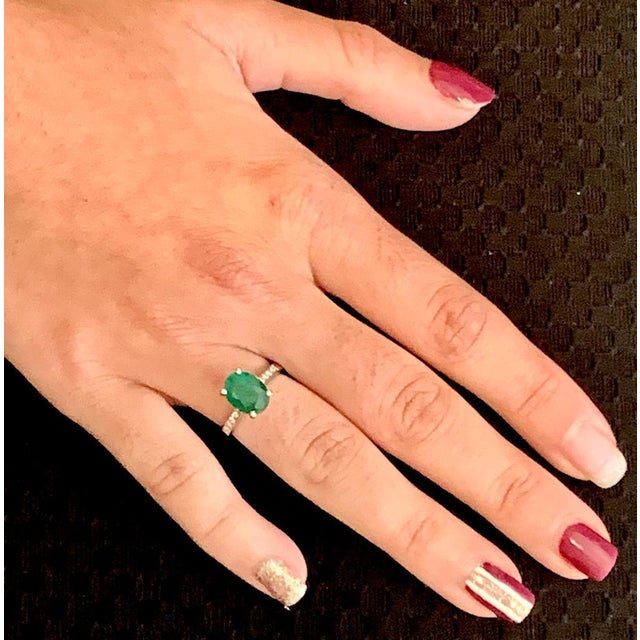 Metal Emerald Diamond Ring 14k Gold 1.83 TCW Certified For Sale - Image 7 of 9