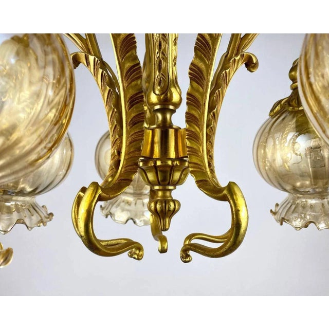Gold Vintage Gilt Brass & Glass Chandelier, Belgium, 1980s For Sale - Image 8 of 11