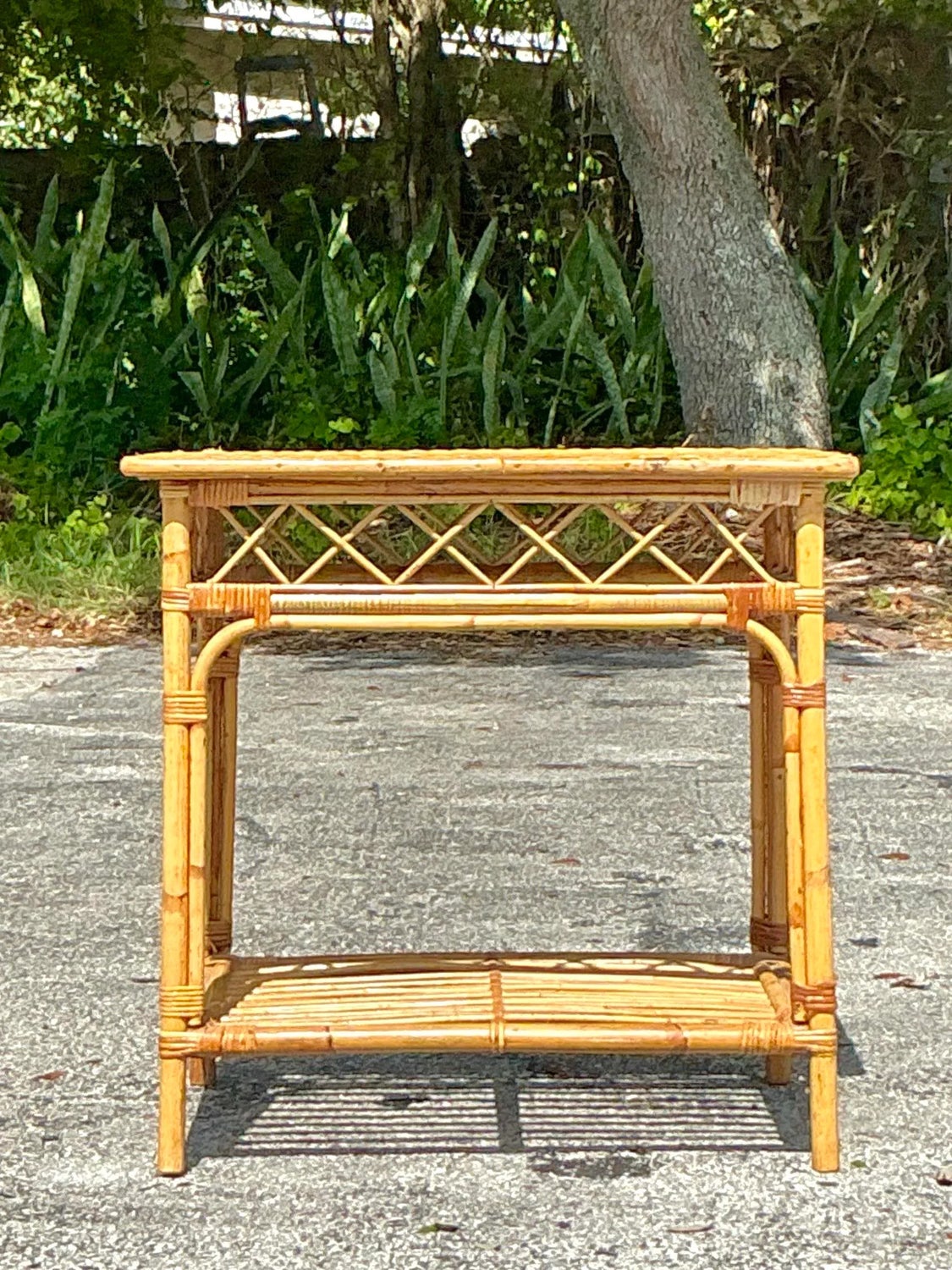 Vintage Coastal Woven Rattan Side Table - Detail view