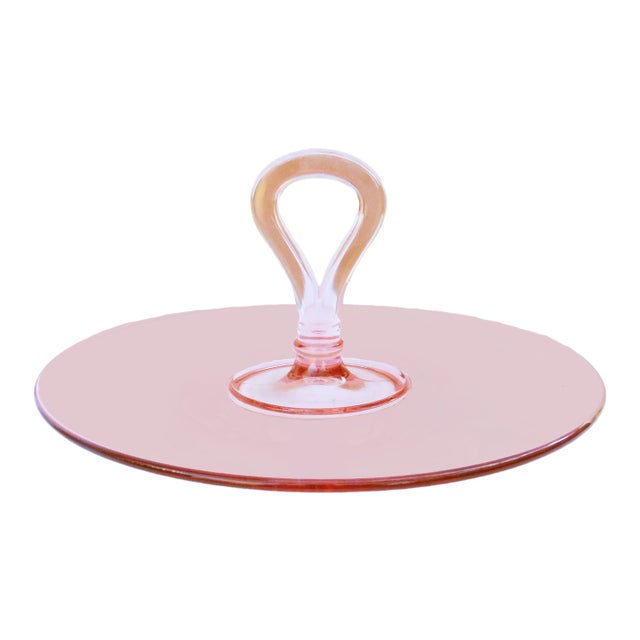 Midcentury Pink Glass Appetizer / Dessert Tray For Sale