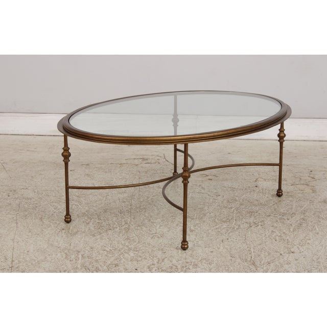 Oval Glass Top Decorator Coffee Cocktail Table For Sale - Image 4 of 15