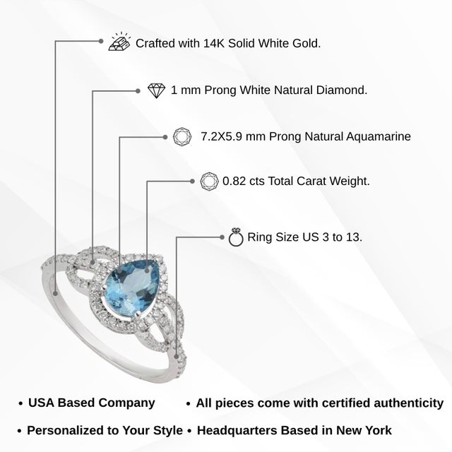 Chic Natural Aquamarine & Diamond Cocktail Ring Size 5.5 in 14k White Gold For Sale - Image 10 of 14