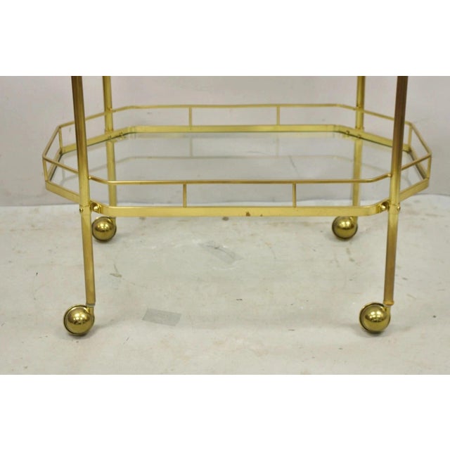 Mid 20th Century Italian Modern Brass and Glass 3 Tier Rolling Bar Cart Serving Table For Sale - Image 4 of 12