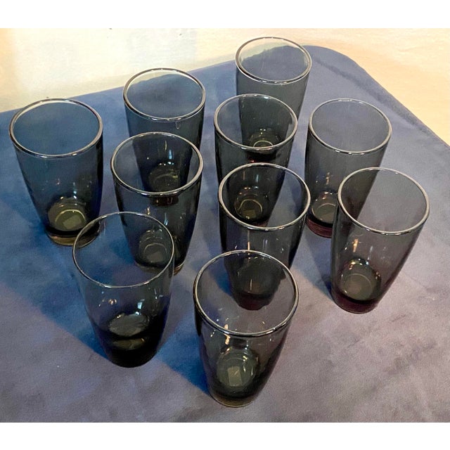 Vintage Mid Century Libbey classic gray smoke thick bottom drinking or tall water glasses set of 10 in excellent condition...