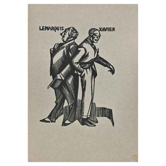 Hermann Paul, Les Deux Aristocrats, Woodcut, Early 20th Century For Sale