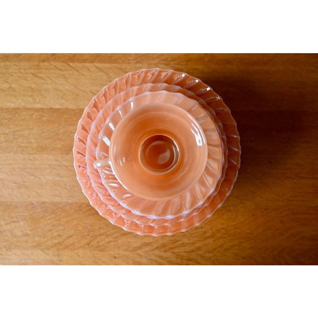 Journey to 1950s and 60s Mexico with this spectacular 30-piece opaline glass dinnerware set from the renowned "Peach...