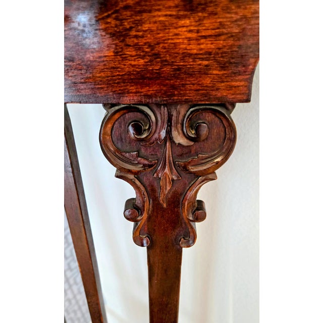 Late 19th Century Antique Victorian High-Back Carved Wood Chair — Ornate Scrollwork & Cabriole Legs For Sale - Image 5 of 11