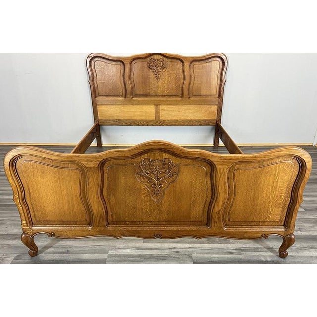 Vintage French Louis XVI Double Bed Frame in Oak For Sale - Image 3 of 11
