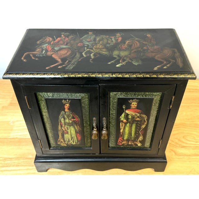 Russian Style Polychromed Lacquer Dry Bar /Tauntless with 2 crystal Decanters For Sale In Atlanta - Image 6 of 12