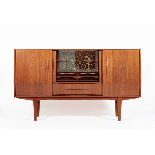 Mid-Century Danish Modern Teak High Sideboard or Bar Cabinet 1960s For Sale - Image 4 of 17