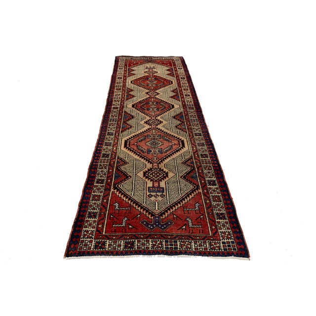 Tribal Vintage Hand-Knotted Turkish Anatolian Wool Runner Rug With Tribal Diamond Medallions For Sale - Image 3 of 8