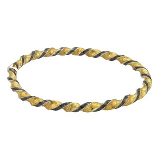 Gurhan Midnight Sterling Silver & 24k Gold Twisted Bangle Bracelet For Sale