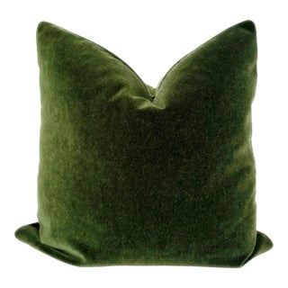 Plush 24" Forest Green Down Filled Mohair Pillow For Sale