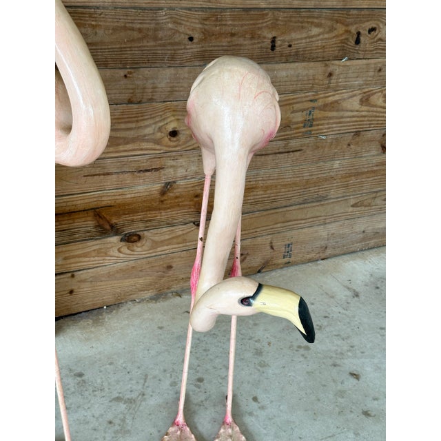 Boho Chic Late 20th Century Coastal Paper Mache Handmade Signed Flamingos Manner of Sergio Bustamante-Pair For Sale - Image 3 of 12