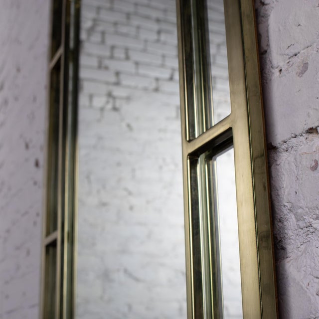 Metal Late 20th Century Modern Large Rectangular Wall Mirror W/Brass Windowpane Frame For Sale - Image 7 of 18