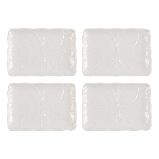 Cabbage Leaf Rectangular Appetizer Plates/Trays, Set of 4 For Sale