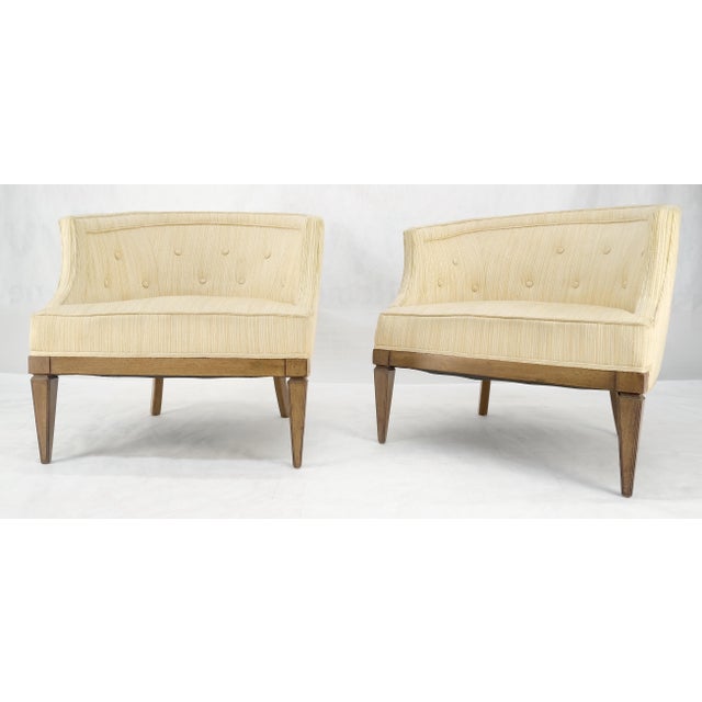 Wood Pair Barrel Back Striped Wool Blend Upholstery Lounge Chairs Gibbings Style For Sale - Image 7 of 11