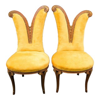 Pair of 1940s Sculptural V Back Chairs For Sale