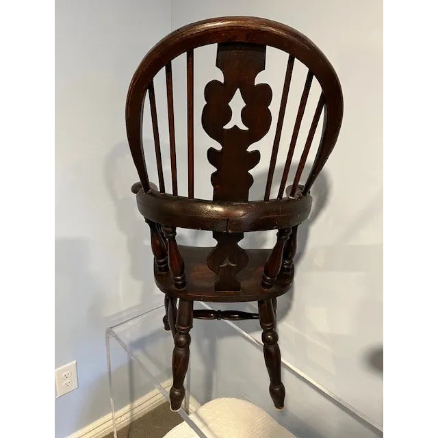 A pair of 19th C English Oak & Elm Windsor Child's Armchairs. Fine handmade chairs, original finish, out swept arms and...