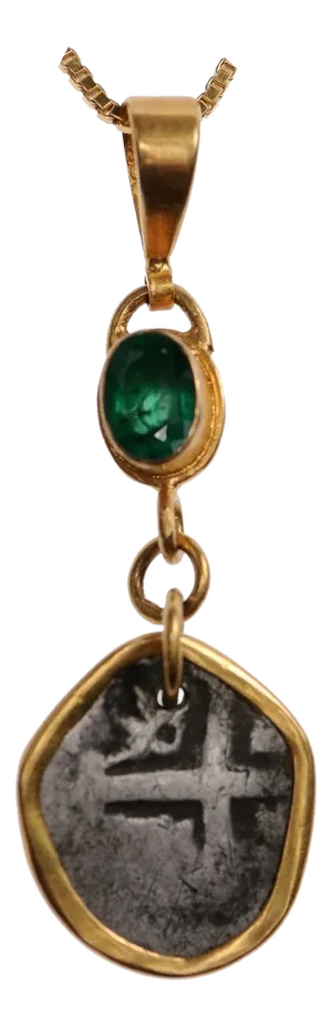 Antique Spanish Colonial Coin Pendant with Emerald