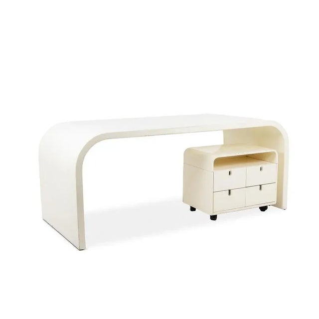 1970s Desk and Cardboard Box in White Lacquered Plywood, 1970s, Set of 2 For Sale - Image 5 of 5