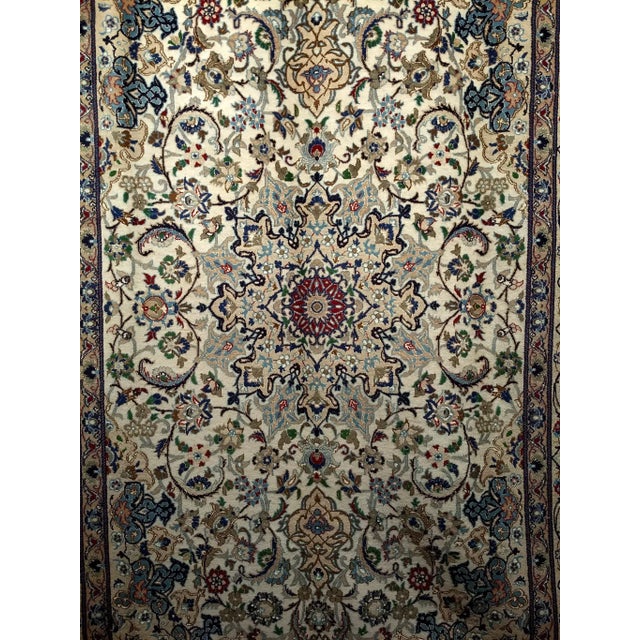 Vintage Persian Nain Room Size Rug, Handwoven Floral Pattern, Ivory & Blue, 7’ X 11’ For Sale - Image 9 of 12