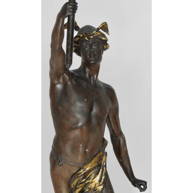 Late 19th Century Hermès Statue Lamp With Greek Key Glass Shade For Sale - Image 4 of 10