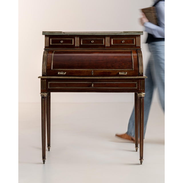 19th Century Louis XVI Cylinder Desk With Marble Top & Brass Accents For Sale - Image 11 of 15