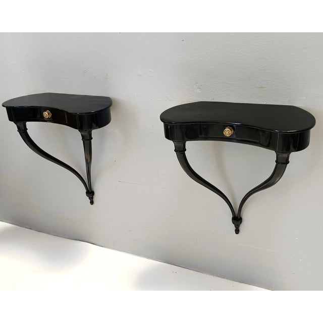 1950s Black Wall-Mounted Console Tables by Guglielmo Ulrich, 1950s, Set of 2 For Sale - Image 5 of 18