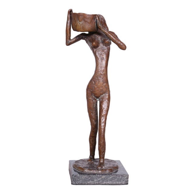 Art Deco Bronze Sculpture of Girl with a Bucket, Czech, 1930s For Sale