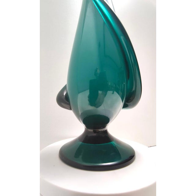 Vintage Teal Encased and Hand-Blown Murano Glass Flower Vase, Italy, 1960s For Sale - Image 10 of 12