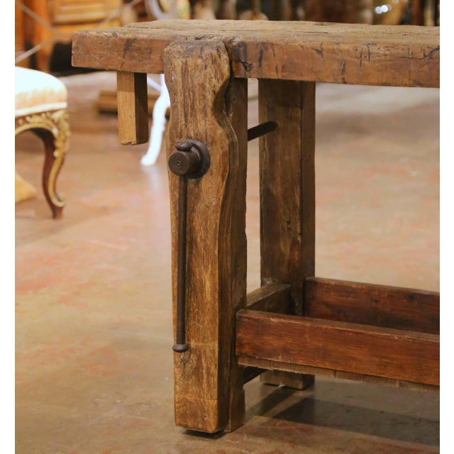 19th Century French Oak Carpenter’s Press Console Table With Bottom Shelf For Sale - Image 4 of 13