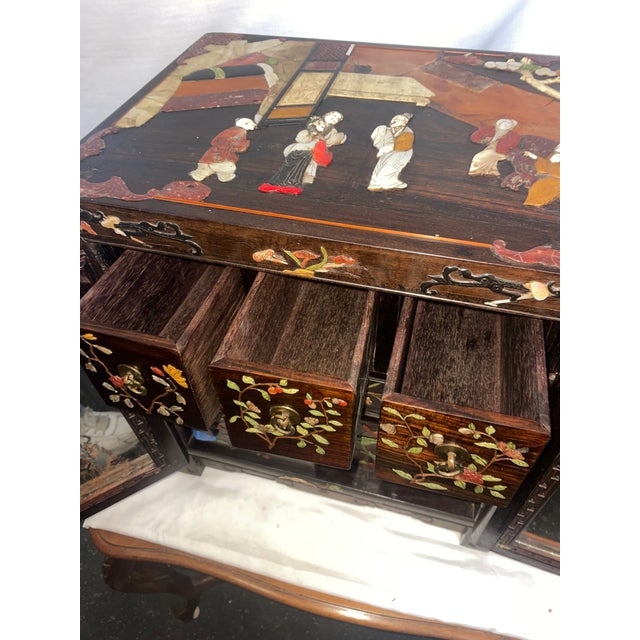 17th Century Chinese Ming Dynasty Huanghuali Wood, Stone Inlay Decorative Trrunk For Sale - Image 10 of 13