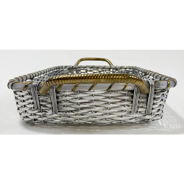 Mid 20th Century Vintage French Style Silverplate Woven Basket Tray For Sale - Image 5 of 10