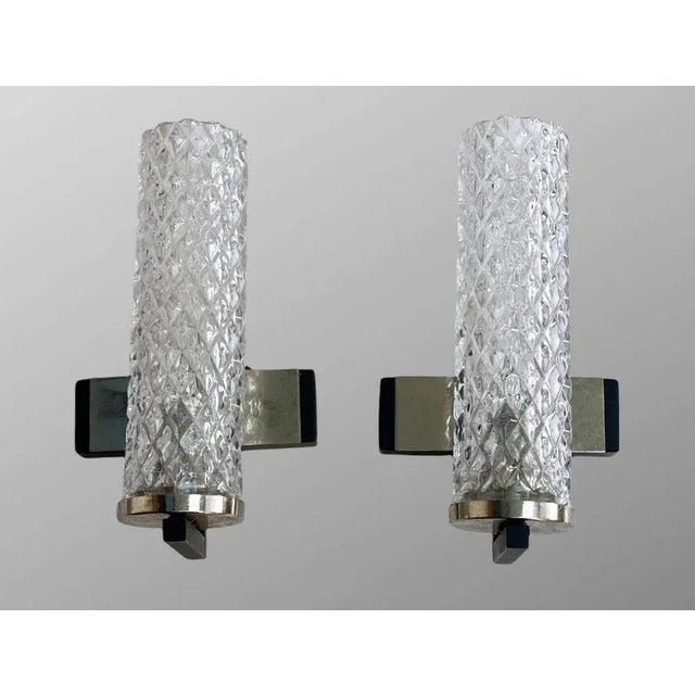 1960s Vintage Glass Wall Sconces with Metal Base, 1960s, Set of 2 For Sale - Image 5 of 5