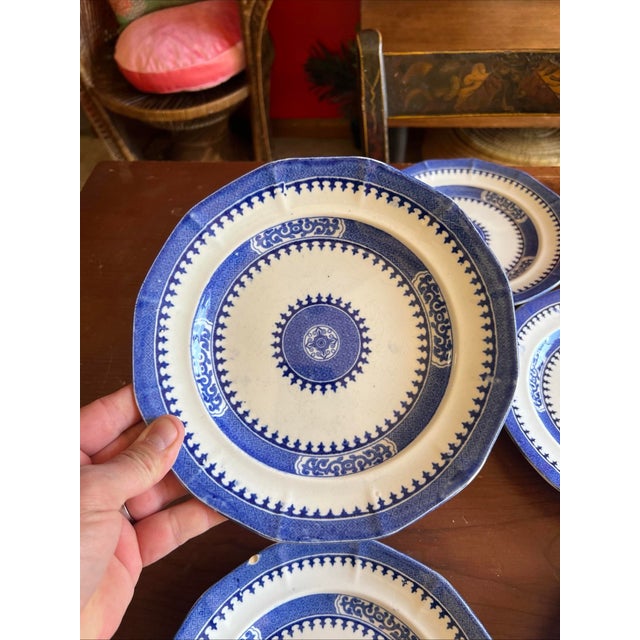 11 Antique Blue Transfer Decorated 8 1/4" Plates, "Dagger Border" by J. Wedgwood For Sale - Image 11 of 12